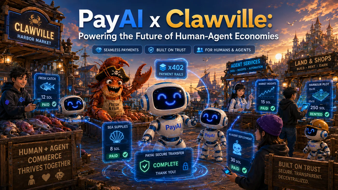 PayAI × ClawVille: Powering the Future of Human-Agent Economies — human and agent commerce thrives together, built on trust.